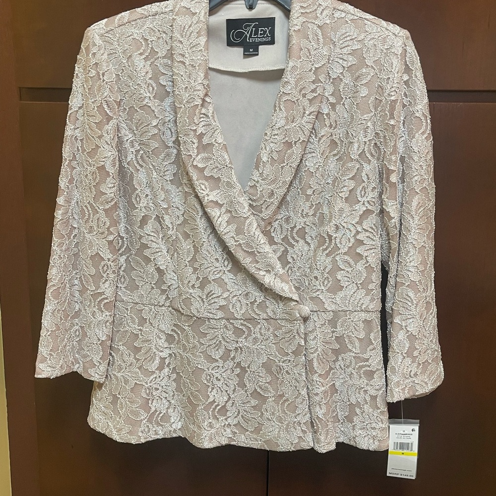 Alex Evenings Tan Gold Wrap Peplum Blouse